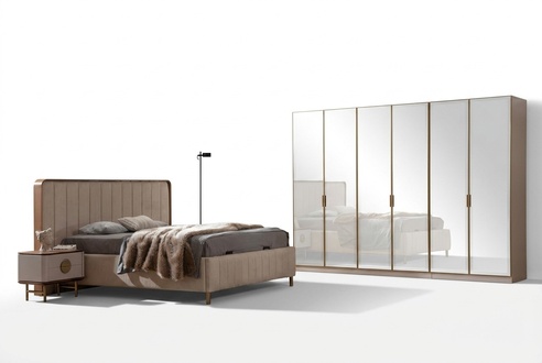 Praktisch Schlafzimmer Set Ästhetisch Bett mit 2x Nachttische Kleiderschrank Neu