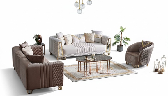 Premium Möbel Wohnzimmer set 3+3+1 Sofagarnitur 2x Sofas Sessel