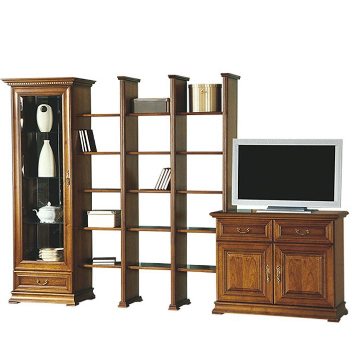 Klassische Wohnwand Schranksystem Wohnzimmer Schrank Vitrine Landhaus Kommode