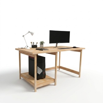 Robuster Schreibtisch Stilvoller Hellbrauner Computertisch Regalentisch