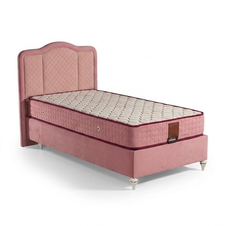 Rosa Bett mit Matratze aus Textil und Holz für Kinder-