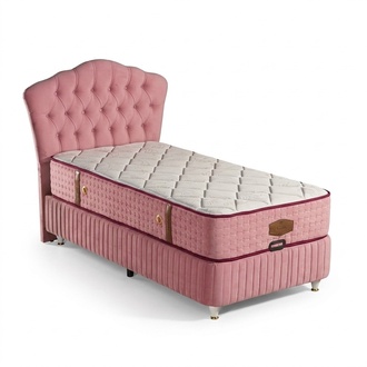 Rosa Bett mit Matratze aus Textil und Holz modern