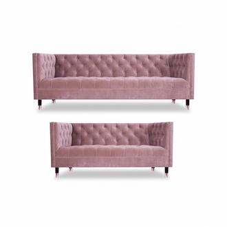 Rosa Luxus Komplett 2x Sofas Sofa Dreisitze mit Zweisitzer Couch Chesterfield