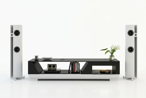RTV TV Sideboard Leder Glas Tisch Fernseh Schrank Tisch Lowboard Mo.I