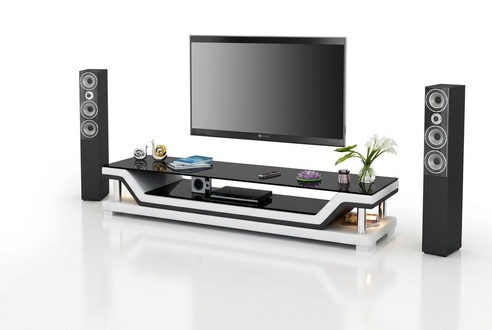 RTV TV Sideboard Leder Glas Tisch Fernseh Schrank Tisch Designer 3009