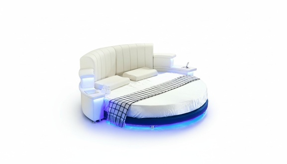 Rund Bett Möbel Polster Betten Schlafzimmer Möbel Lederbett LED Beleuchtet Neu