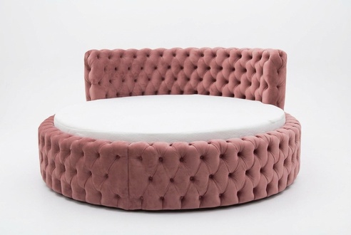 Rundes Samt Bett Chesterfield Luxus Polster Rund Betten Textil Stoff Hotel Neu
