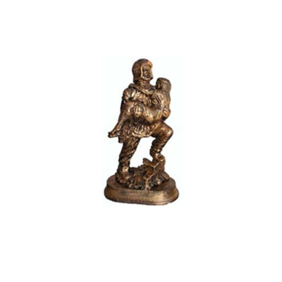Skulptur Feuerwehrmann rettet Kind Held Figur Statue Kupfer Imitation 25cm