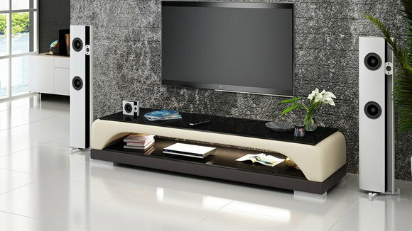 RTV TV SIDEBOARD LEDER GLAS TISCH FERNSEH SCHRANK TISCH DESIGNER NEU