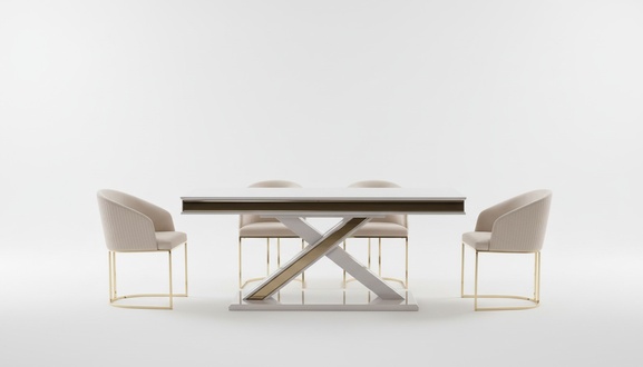 Säulen Tisch Essgruppe Tisch mit 6x Lehnstühlen Esszimmer Stühle 7tlg