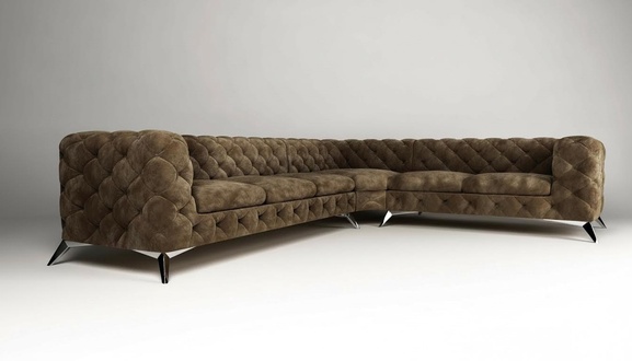 Samt Ecksofa Chesterfield Sofa Polstergarnitur Couch Wohnlandschaft Lform Design