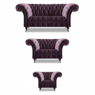 Schicke Chesterfield Lila Sofagarnitur Sitzset 3-Sitzer 2-Sitzer Sessel