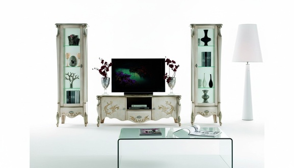 Schicke Set Garnitur 3tlg Rtv mit 2x Vitrine Italienische Möbel Klassische Stil
