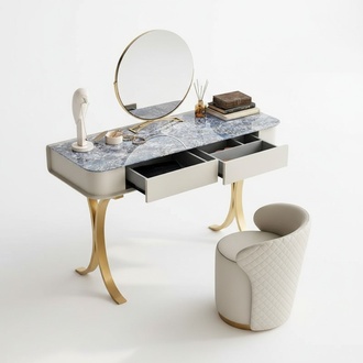 Schlafzimmer Beiger Schminktisch Designer Kosmetiktisch 2x Schubladen
