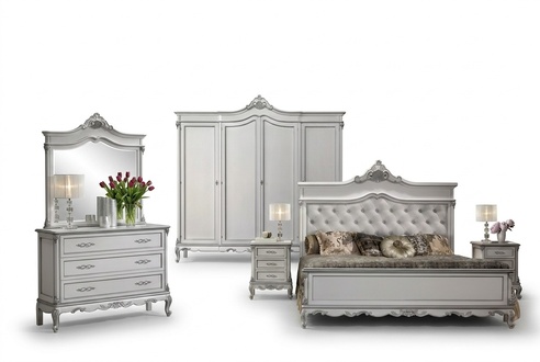 Schlafzimmer Bett 2x Nachttische Komplett Set Kleiderschrank 5 tlg.Neu