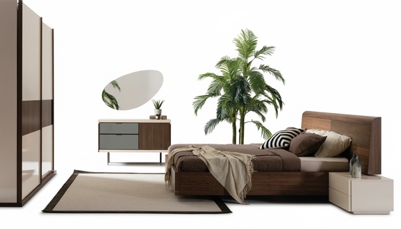 Schlafzimmer Bett Kleiderschrank 2х Nachttische Kommode Spiegel 6tlg Set