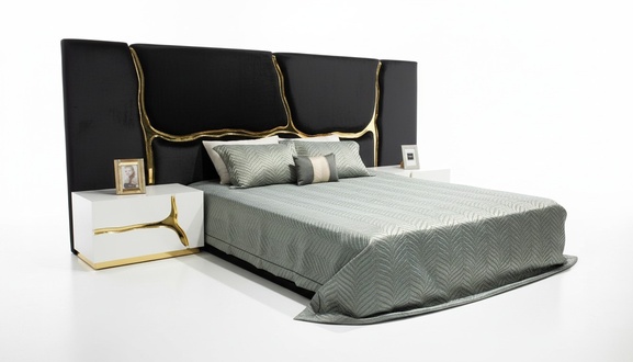 Schlafzimmer Garnitur Doppelbett Luxus Bett Nachttische Modern Schwarz
