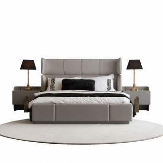 Schlafzimmer Komplett Bett Doppelbett Polsterbett Nachttische Edelstahl