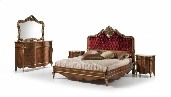 Schlafzimmer Möbel 5tlg. Set Bett 2x Nachttisch Kommode Klassisch Holz
