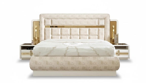 Schlafzimmer Möbel Set Bett 2x Nachttische Polsterbett Gäste Zimmer 3tlg