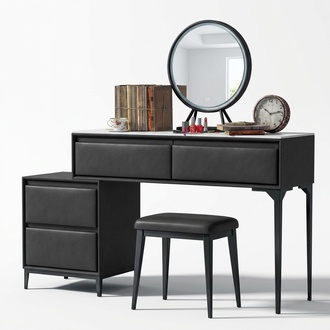 Schlafzimmer Schminktisch Frisierti schschwarz und Schubladen Stuhl
