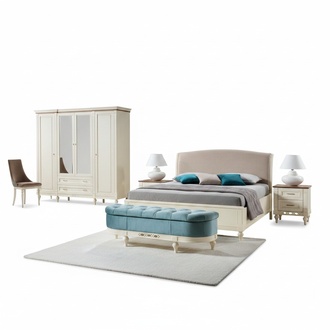 Schlafzimmer Set 4tlg Bett mit 2x Nachttische Stilvoller Bank Komplett