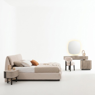 Schlafzimmer-Set aus Holz und Textil in Beige mit modernem Design