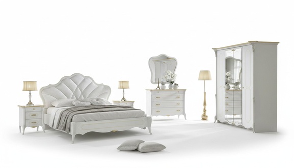 Schlafzimmer Set Barock Bett Nachttisch Kommode Bett Möbel 6tlg. Massivholz