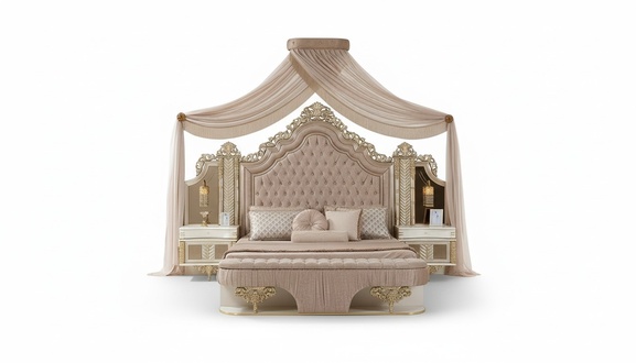 Schlafzimmer Set Bett 2x Nachttische Kleiderschrank Luxus 4tlg
