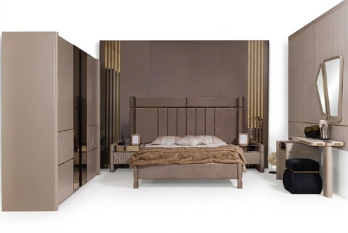 Schlafzimmer Set Bett 2x Nachttisch Kleiderschrank Schminktisch mit Spiegel 5tlg