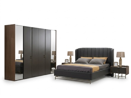 Luxus Schlafzimmer Set Bett 2x Nachttisch Kleiderschrank Schminktisch mit Spiegel 5tlg