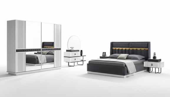 Schlafzimmer Set Bett 2x Nachttisch 5 tlg Design Modern Luxus Komplettes