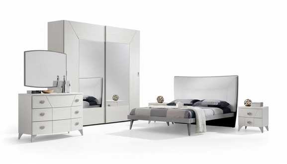 Schlafzimmer Set Bett 2x Nachttische Kommode 6tlg.Design Luxus