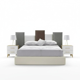Schlafzimmer Set Bett 2x Nachttisch Holz weiß komplett Modern 3tlg
