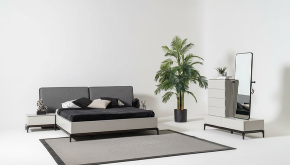 4tlg Schlafzimmer Set Luxus Bett 2x Nachttisch Kommode Spiegel Möbel