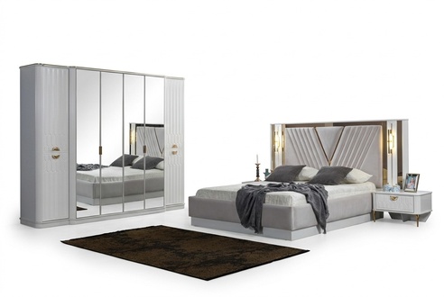 Schlafzimmer Set Bett 2x Nachttisch Kleiderschrank Holz Set 4tlg.