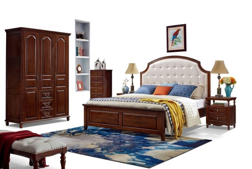 Schlafzimmer Set Bett 2x Nachttische Holz Kleiderschrank Luxus Klassisch 4tlg.