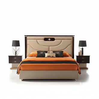 Schlafzimmer Set Bett 2x Nachttisch Konsole Betten Leder Doppel Hotel Polster