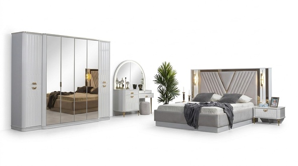 Schlafzimmer Set Bett 2х Nachttische Kleiderschrank 5tlg.Modern neu