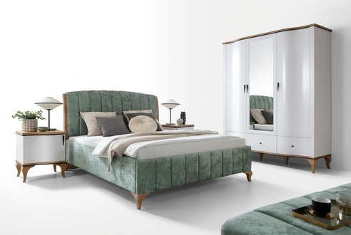 Schlafzimmer Set Bett Doppelbett 2х Nachttische Kleiderschrank Garnitur 4tlg