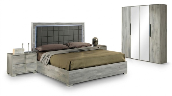 Schlafzimmer Set Bett Nachttisch Luxus Holz Polster Betten Nachttische Neu 3tlg.