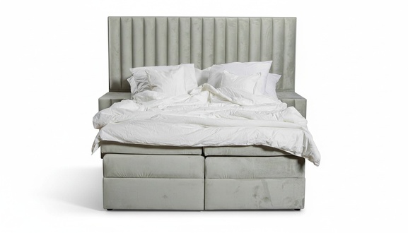 Schlafzimmer Set Bett Nachttisch 3 tlg Design Modern Luxus Betten Grau