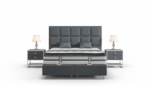 Schlafzimmer Set Grau Bett Design Modern Luxus 2x Nachttische 3 tlg.