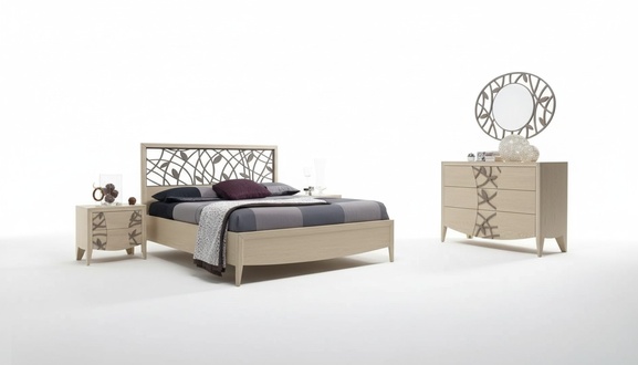 Schlafzimmer Set Komplett Bett 2x Nachttisch Kommode 5tlg beige