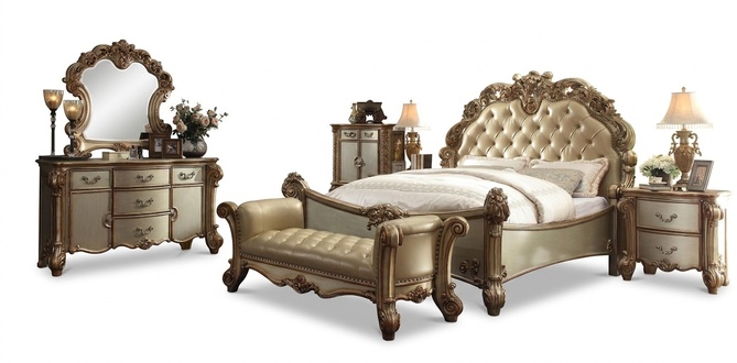 Schlafzimmer Set Komplett Möbel Nachttische Kommode Bett 7 tlg. Holz Barock neu