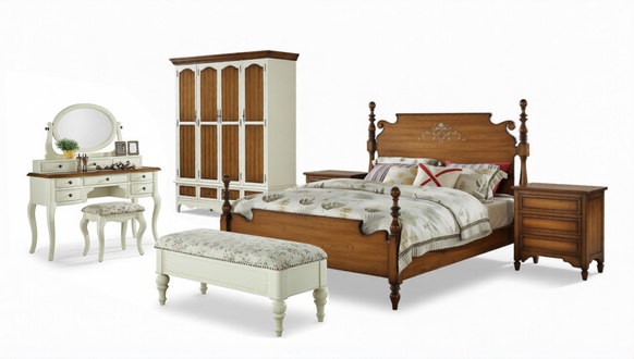 Set Komplett Schlafzimmer Schlafmöbel Schrank Nachttische Schminktisch 7 tlg.