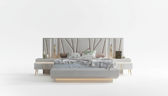 Schlafzimmer Set Luxus Komplettes Bett +2x Nachttische 3tlg. Modern Set