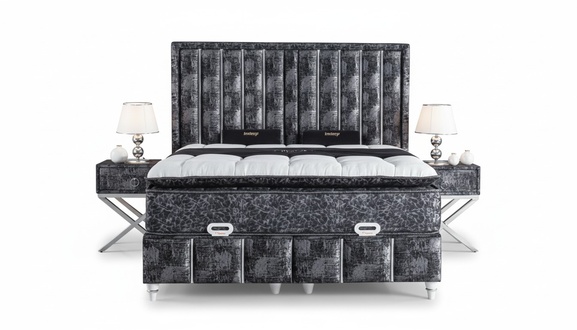 Schlafzimmer Set Schwarz Bett Design mit Matratze 2x Nachttische 3 tlg