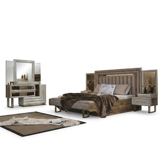 Schlafzimmermöbel Doppelbett Bett Nachttische Konsole Beige 4tlg Luxus