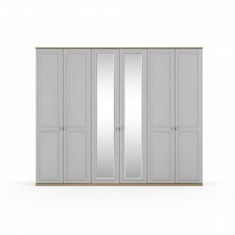 Schlafzimmerschrank Kleiderschrank Schrank Grau Holz Spiegel 6 Türen